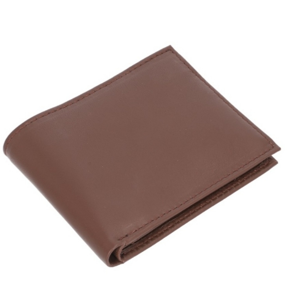 Brown 100% Genuine Leather RFID Protected Bi-Fold Men's Wallet